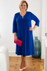 Rudzupuķu zila kleita ar piespraudi - lielie izmēri sievietēm
