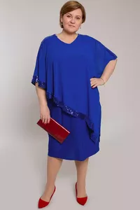 Rudzupuķu zila kleita ar fliteriem - lielie izmēri sievietēm