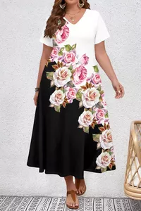 lielieizmeri Daudzkrāsaina kleita ar skaistu ziedu rakstu 28257705-SEH sievietēm