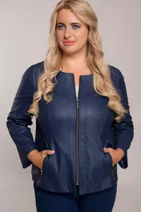 Tumši zila eko ādas jaka - lielie izmēri sievietēm