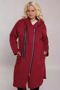 Bordo, mēteļeveidīga jaka ar kapuci - lielie izmēri sievietēm