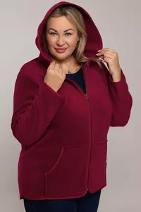 Bordo flīsa jaka ar kapuci - lielie izmēri sievietēm