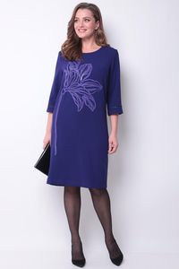 Zila kleita ar izšūtu ziedu - lielie izmēri sievietēm