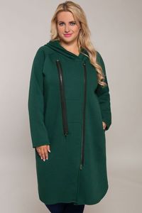 Tumši zaļa, mēteļveidīga jaka ar kapuci - lielie izmēri sievietēm