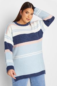 Stilīgs sieviešu džemperis ar zilām strīpām - lielie izmēri sievietēm