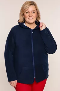 Tumši zila flīsa jaka ar kapuci - lielie izmēri sievietēm