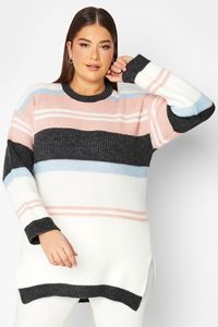 Balts džemperis ar rozā līnijām - lielie izmēri sievietēm