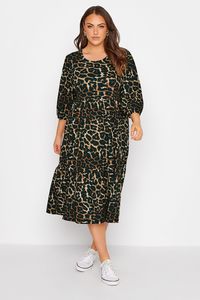Kleita ar melnu un brūnu leopardrakstu - lielie izmēri sievietēm