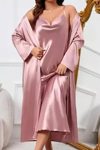 Liela izmēra rozā halāts+naktskrekls - lielie izmēri sievietēm