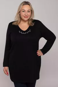 Melns džemperis ar pērlītēm - lielie izmēri sievietēm