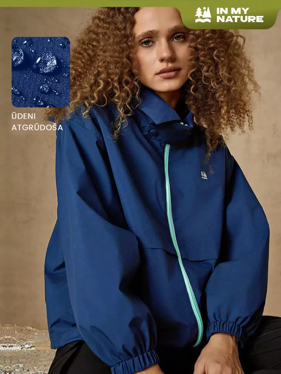 Tumši zila vējjaka ar kapuci, lielie izmēri i-veikalā jandase.lv