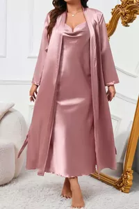Lielo izmēru rozā halāts un naktskrekls - lielie izmēri sievietēm