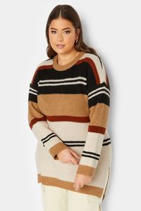 Stilīgs sieviešu džemperis ar brūnām strīpām