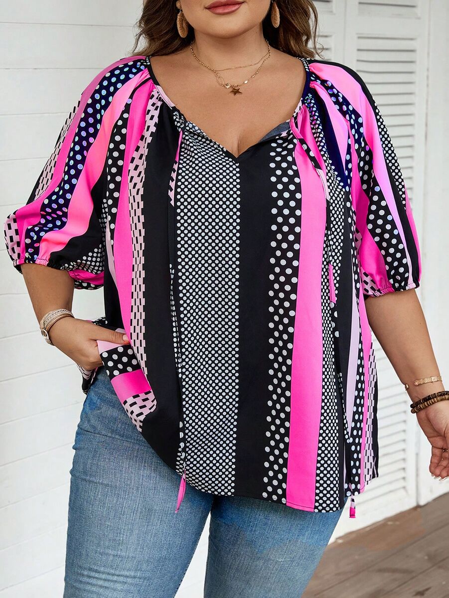 Blūze ar košām svītrām, lielie izmēri i-veikalā jandase.lv