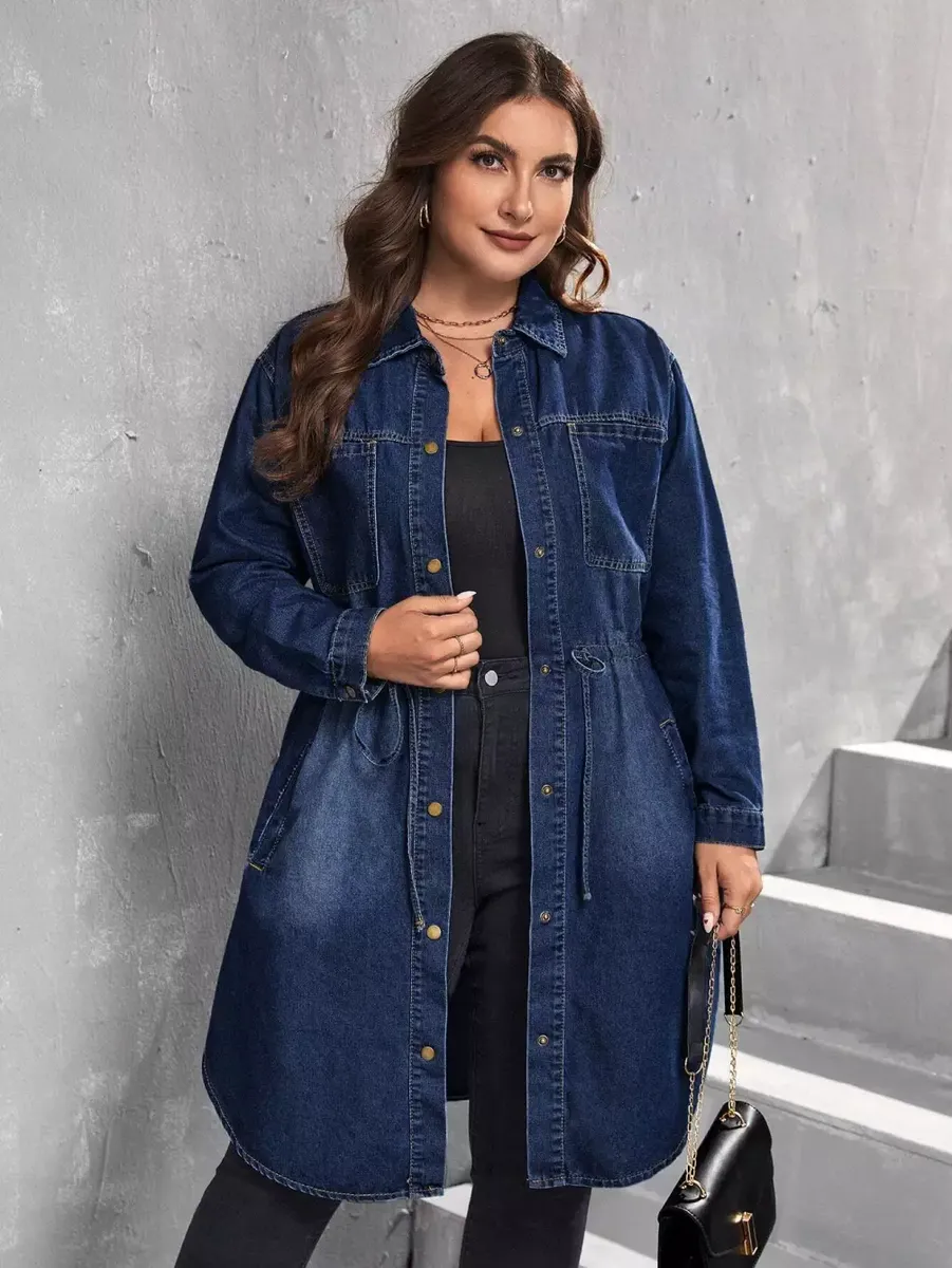 Džinsa auduma jaka ar kabatām, lielie izmēri i-veikalā jandase.lv