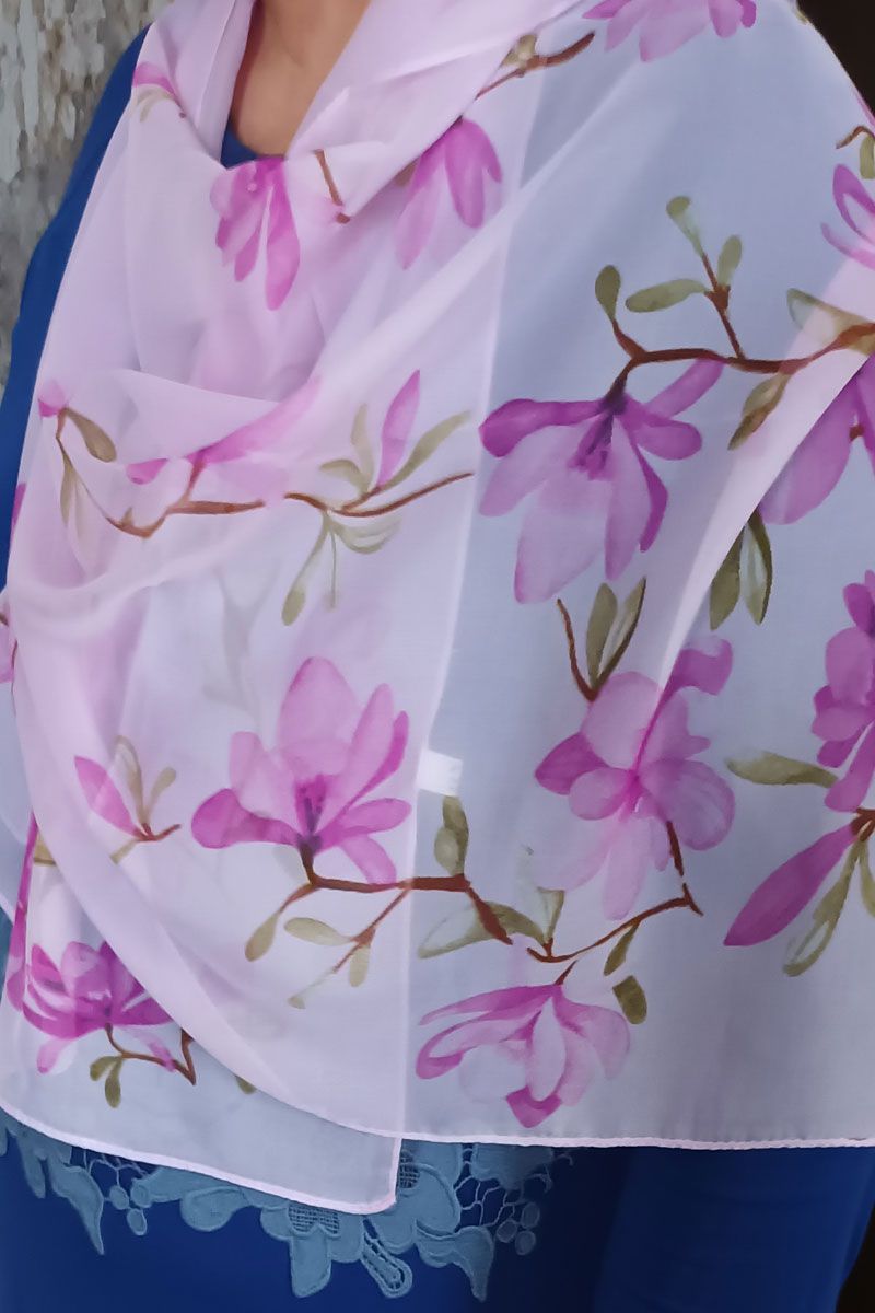 Gaiši violeta sieviešu šifona šalle, lielie izmēri i-veikalā jandase.lv