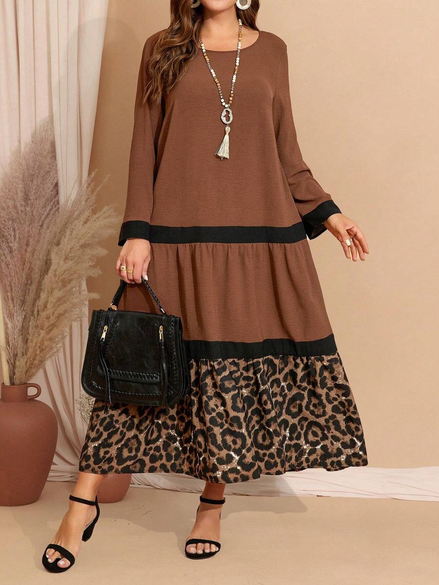 Brūna kleita ar volāniņiem, lielie izmēri i-veikalā jandase.lv