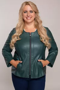 Tumši zaļa eko ādas jaka - lielie izmēri sievietēm