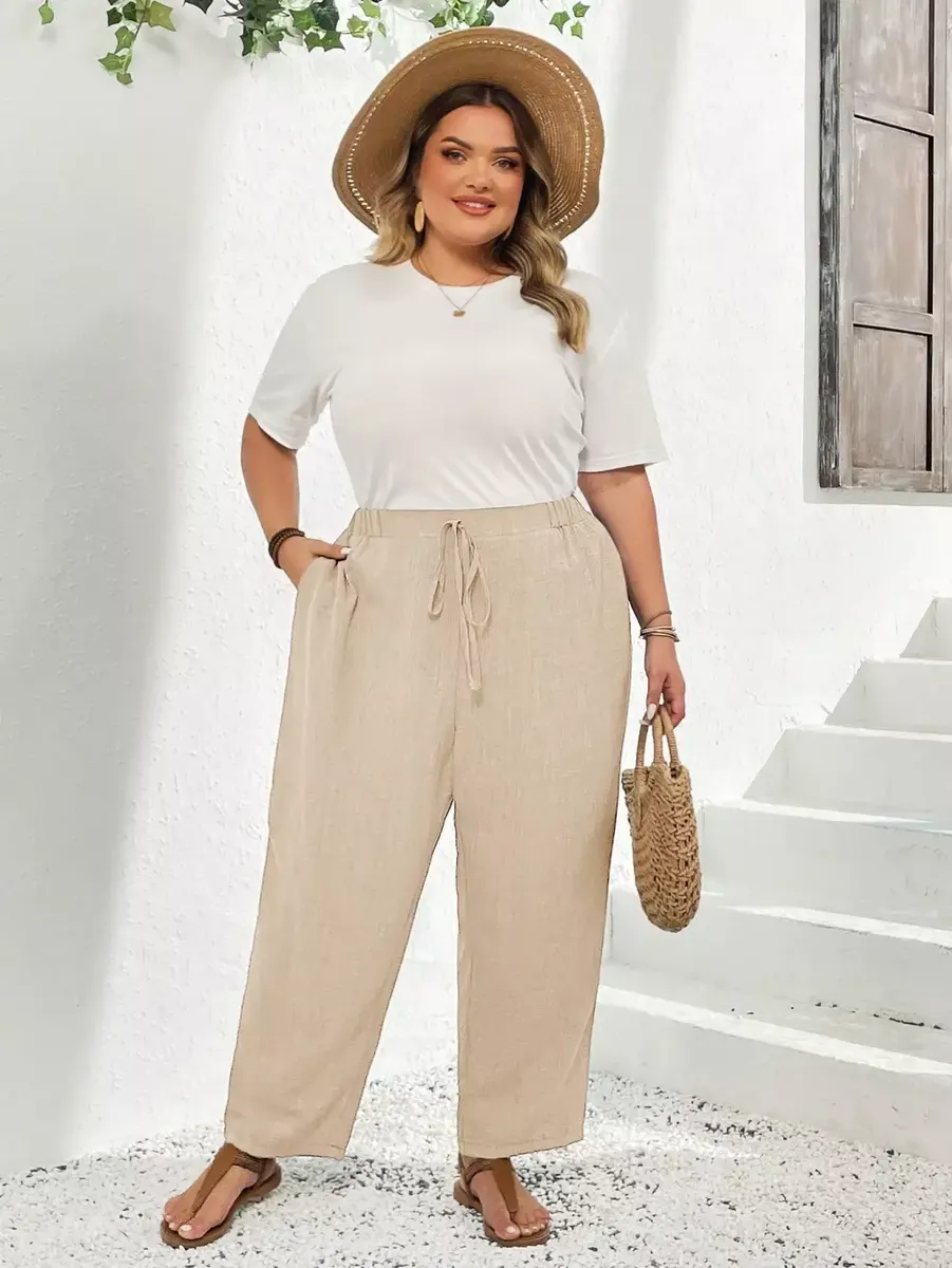 Bēšas sieviešu bikses, lielie izmēri i-veikalā jandase.lv