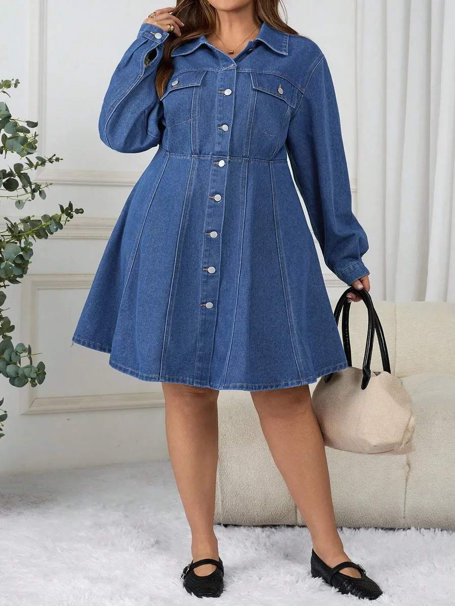 Džinsa auduma kleita, lielie izmēri i-veikalā jandase.lv