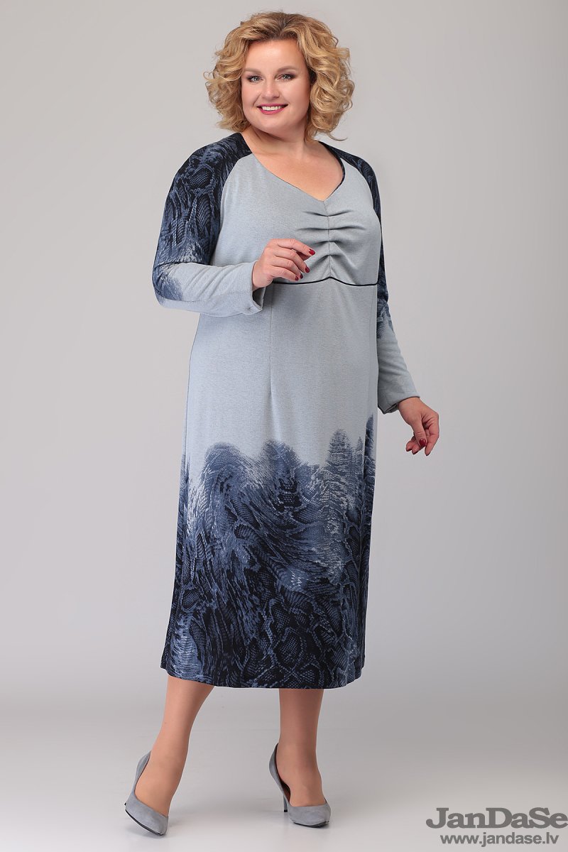 Eleganta kleita zilpelēkos toņos, lielie izmēri i-veikalā jandase.lv