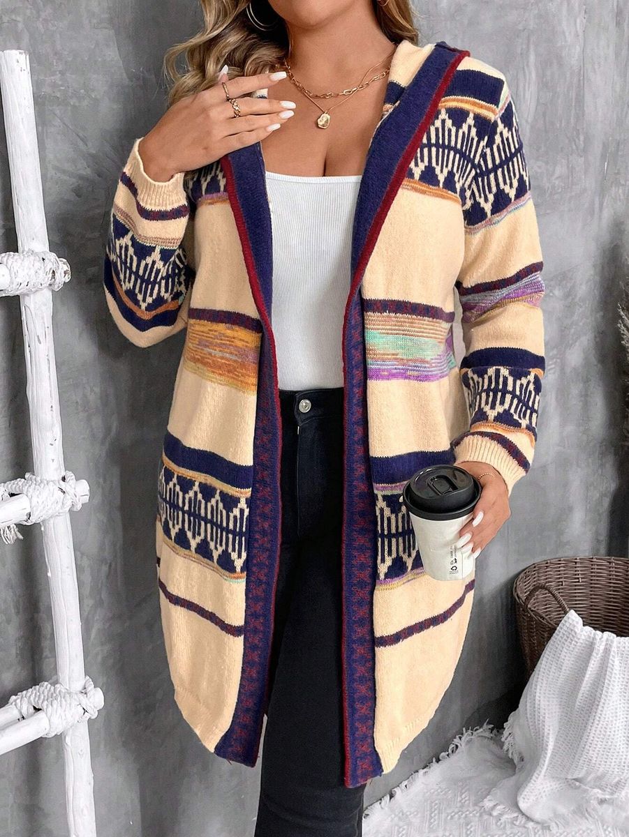 Rakstains kardigans bez aizdares, lielie izmēri i-veikalā jandase.lv