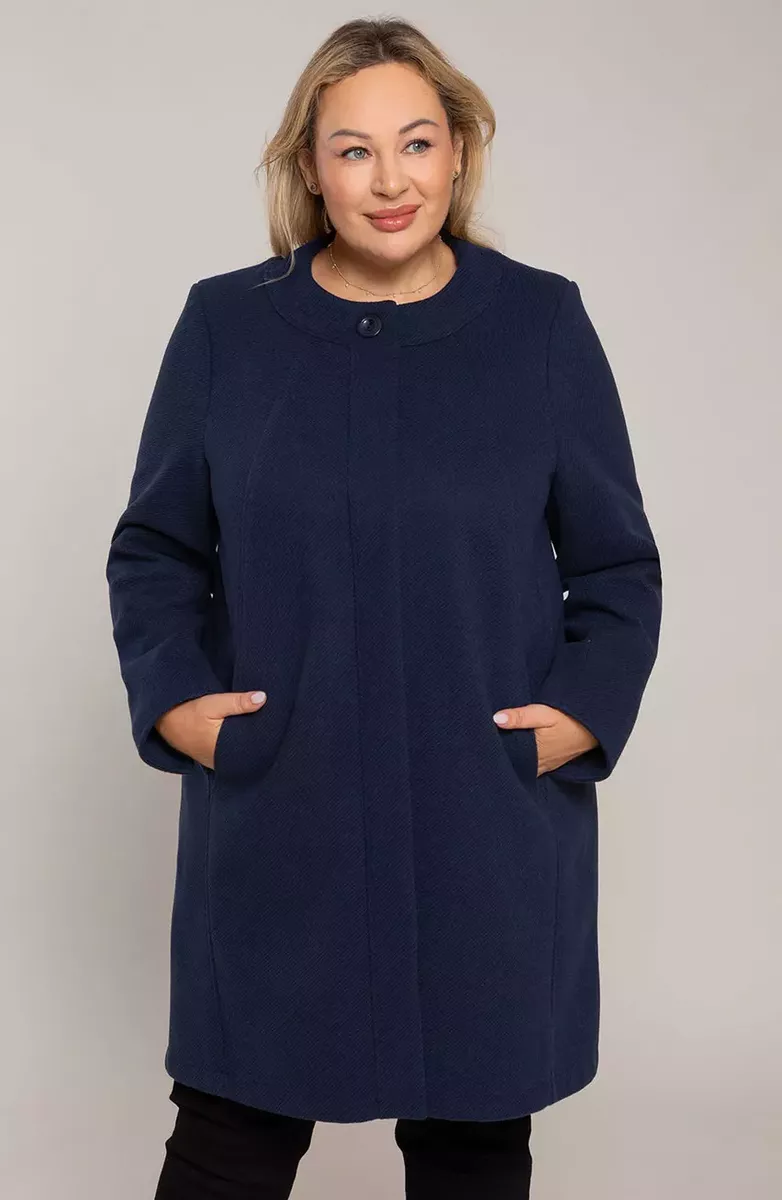 Elegants tumši zils pusmētelis ar sīku svītriņu, lielie izmēri i-veikalā jandase.lv