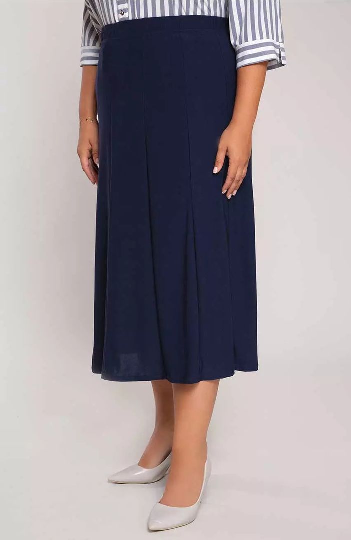 Tumši zili, godē piegriezuma svārki, lielie izmēri i-veikalā jandase.lv