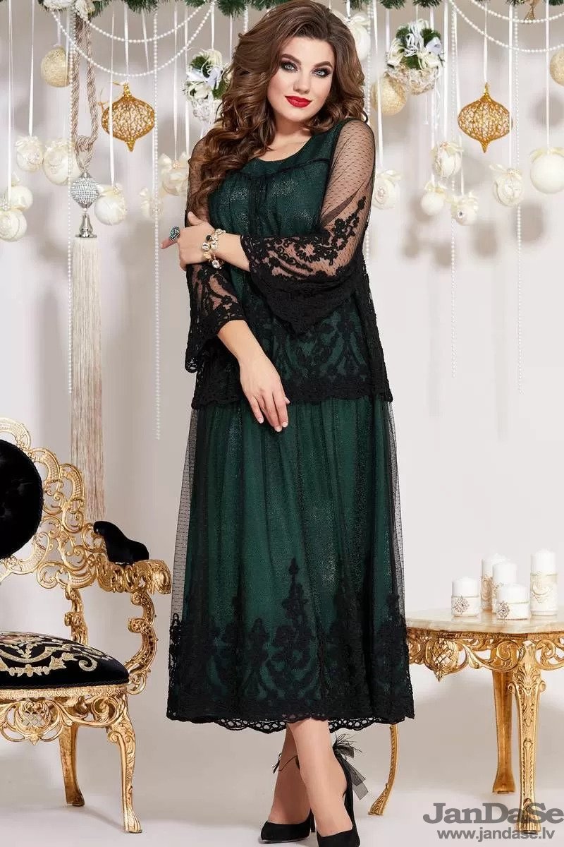 Tumši zaļa kleita svētkiem, lielie izmēri i-veikalā jandase.lv
