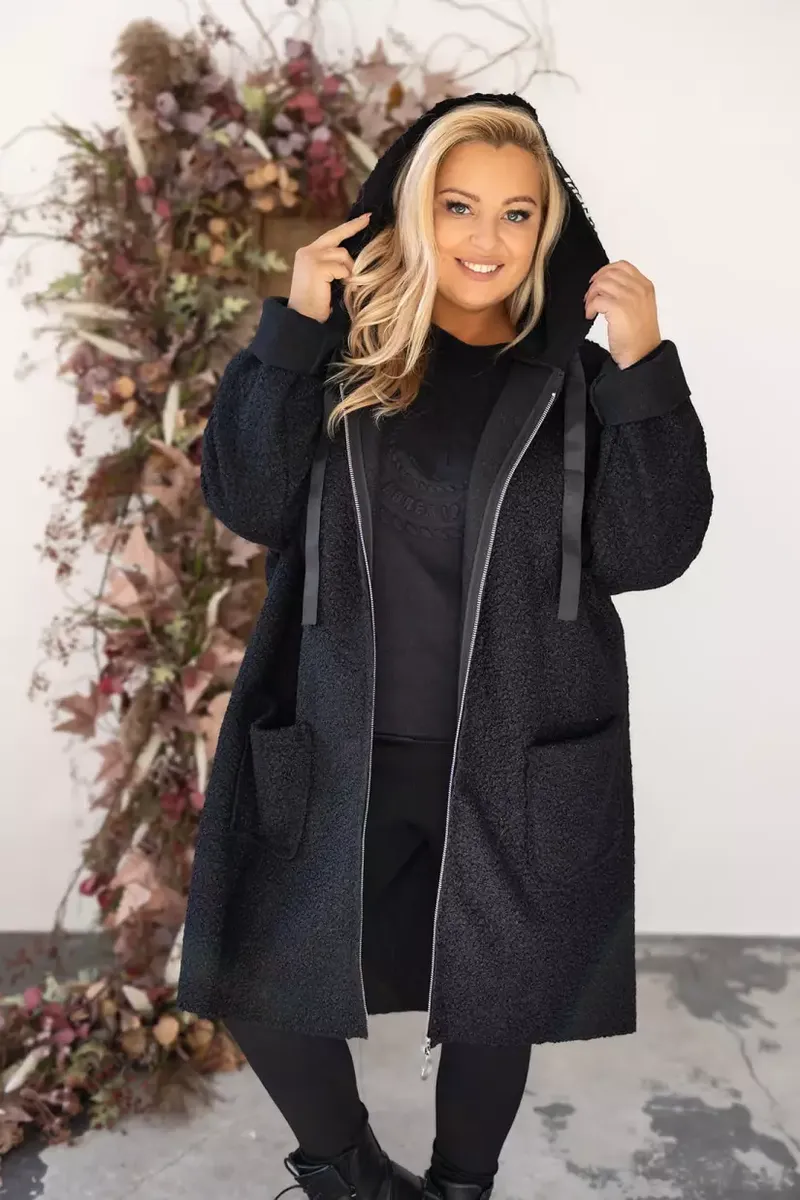 Melna sieviešu virsjaka ar kabatām sānos, lielie izmēri i-veikalā jandase.lv