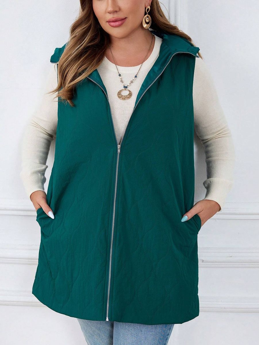 Koši zaļa veste ar kapuci, lielie izmēri i-veikalā jandase.lv