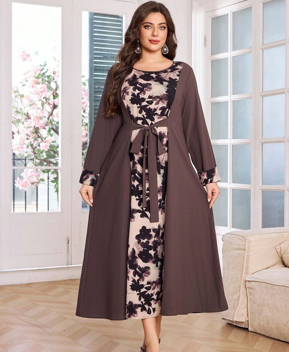 Garā kleita ar ziedu joslu, lielie izmēri i-veikalā jandase.lv