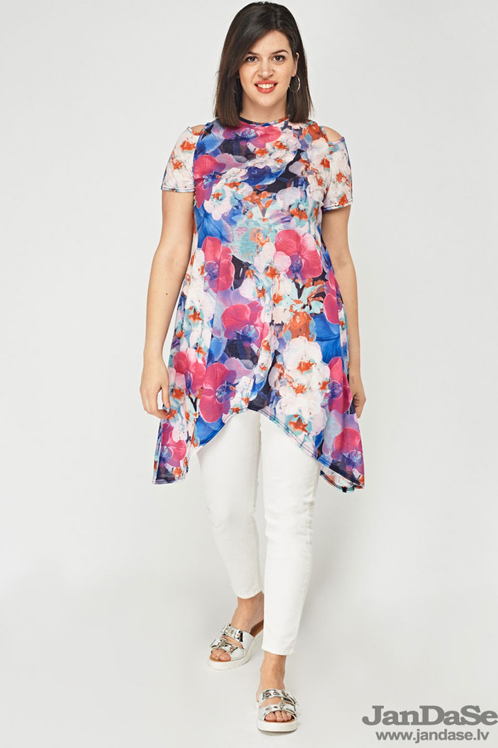 Tunika ar krāsainām puķēm, lielie izmēri i-veikalā jandase.lv