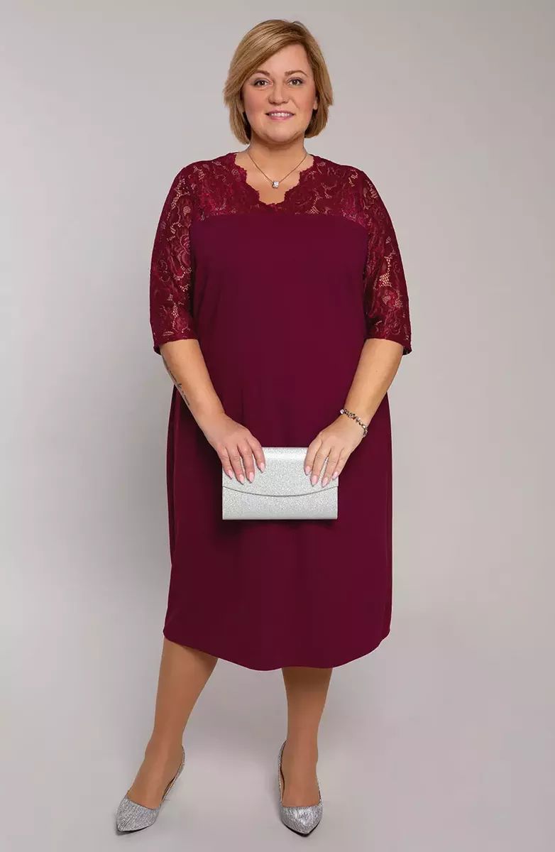 Bordo krāsas kleita ar mežģīnēm, lielie izmēri i-veikalā jandase.lv