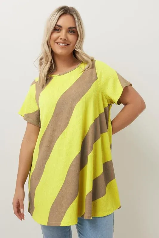 Dzeltena tunika ar brūnām joslām, lielie izmēri i-veikalā jandase.lv