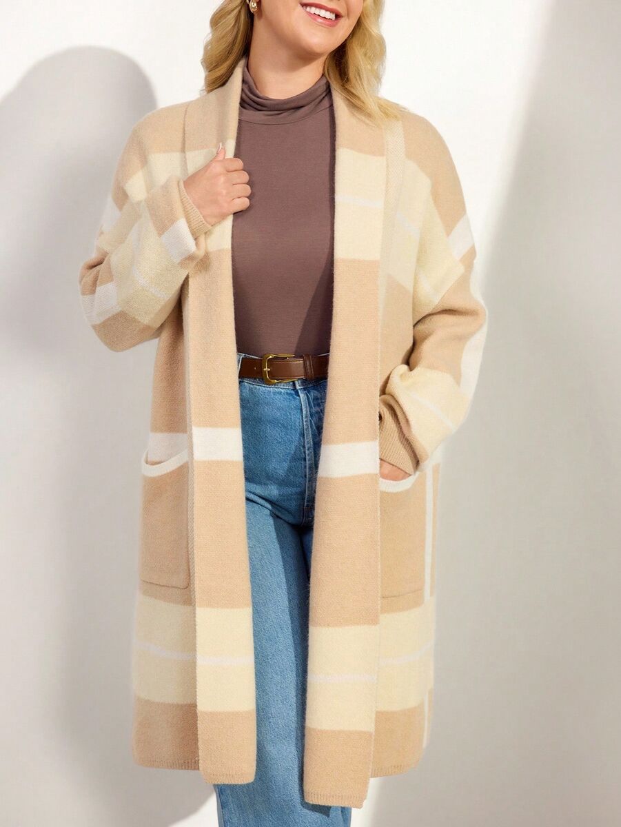 Gaišs kardigans ar kabatām, lielie izmēri i-veikalā jandase.lv