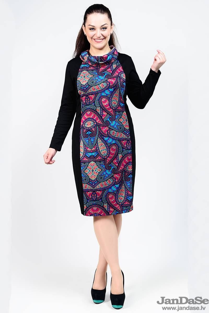 Melna kleita ar košu priekšpusi, lielie izmēri i-veikalā jandase.lv