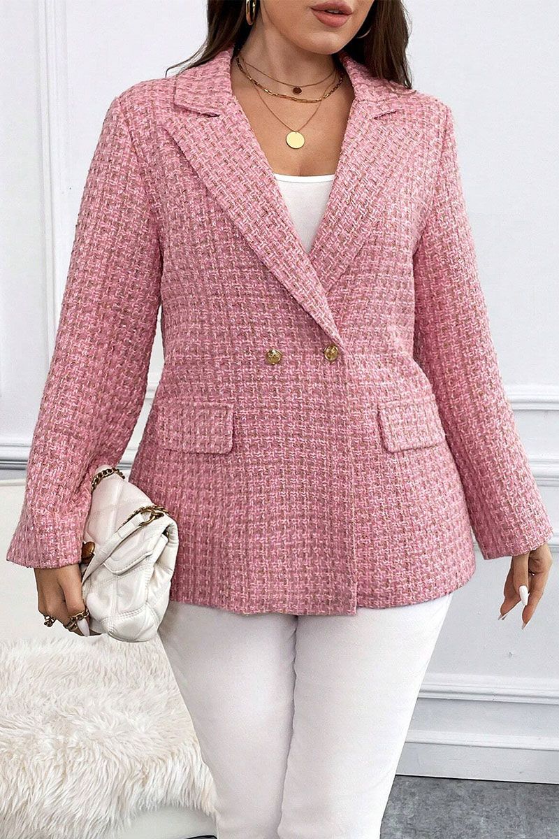 Rozā sieviešu žakete ar zeltītu pavedienu, lielie izmēri i-veikalā jandase.lv