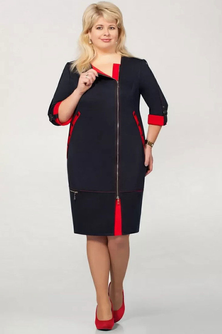 Tumši zila kleita ar sarkaniem elementiem, lielie izmēri i-veikalā jandase.lv