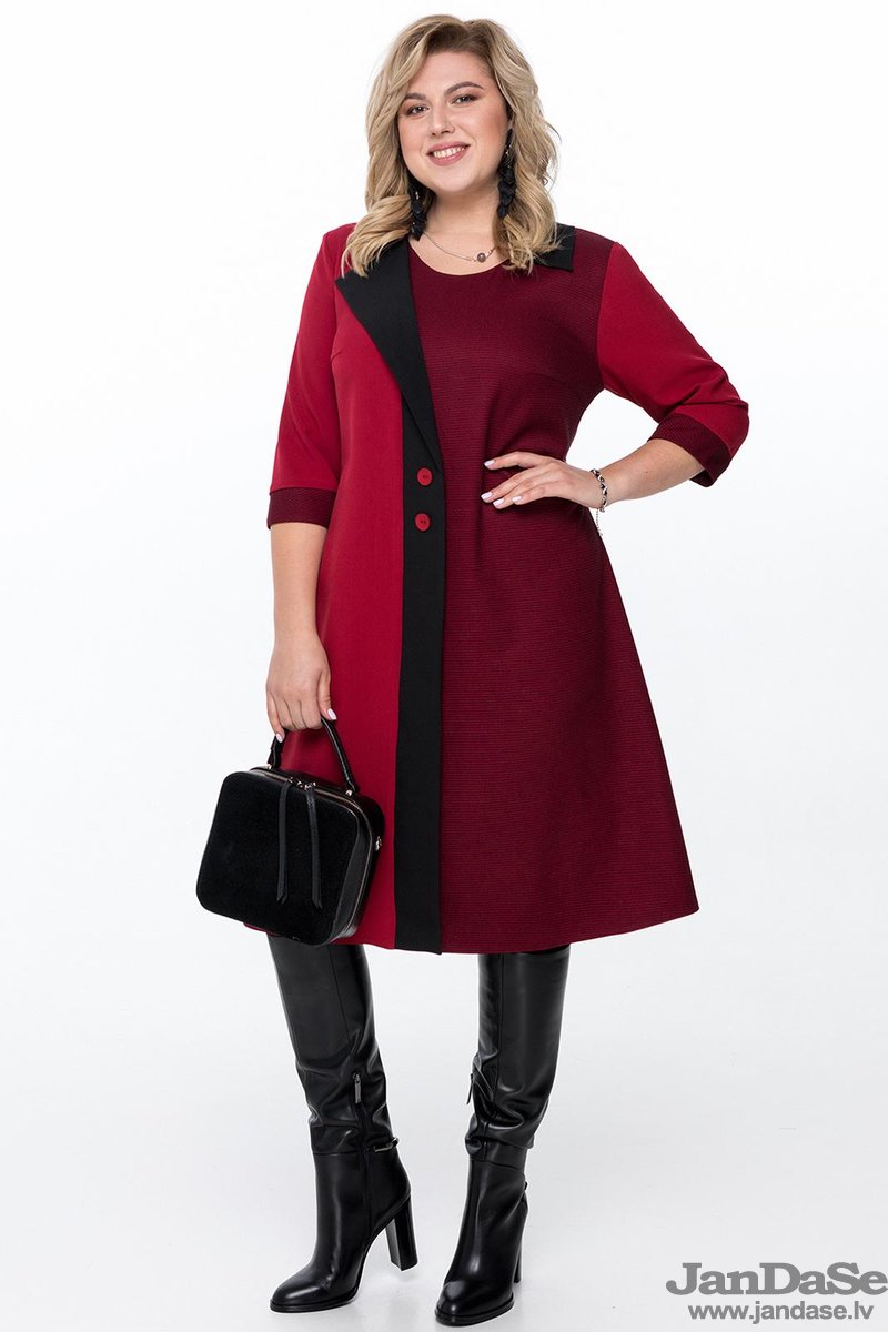 Bordo krāsas kleita ar melnu apdari, lielie izmēri i-veikalā jandase.lv