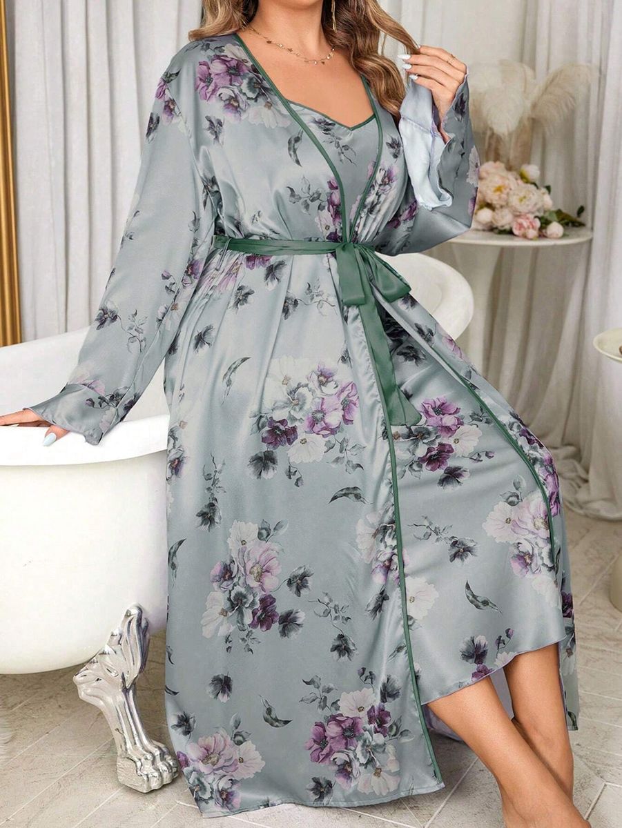 Satīna komplekts (halāts + naktskrekls), lielie izmēri i-veikalā jandase.lv