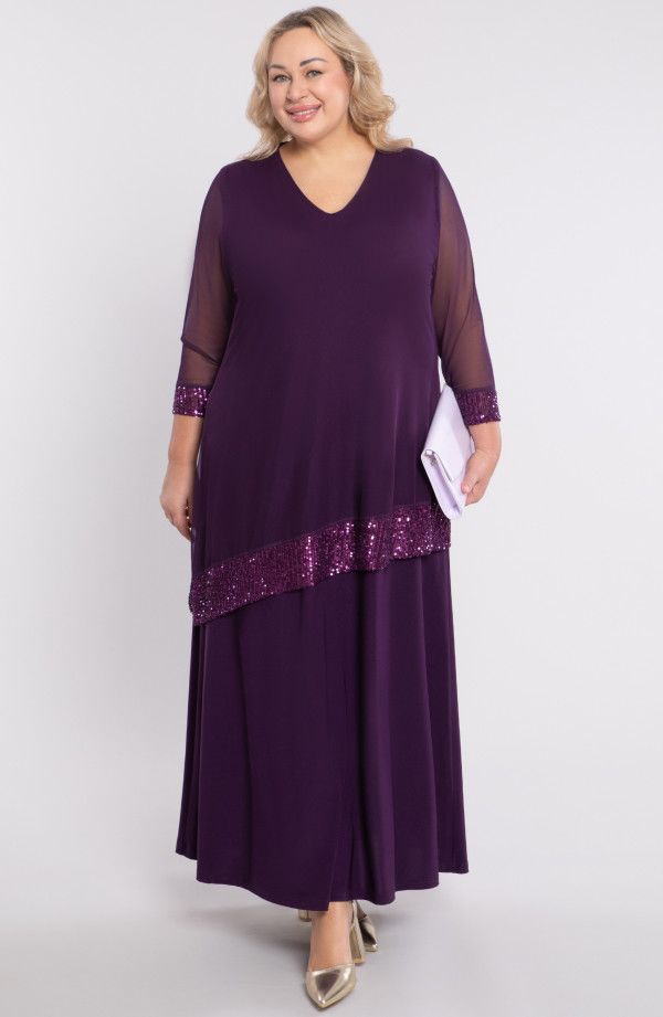 Tumši violeta garā svētku kleita, lielie izmēri i-veikalā jandase.lv