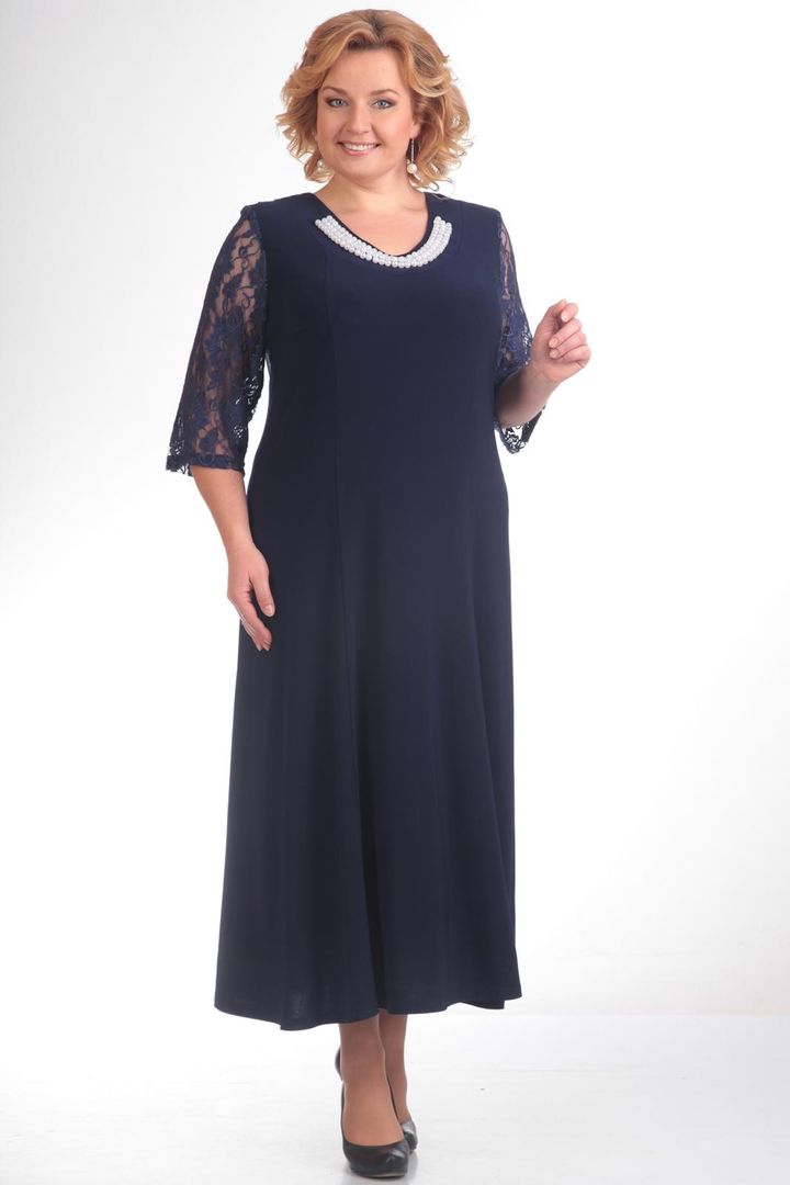 Tumši zila mežģīņu svētku kleita, lielie izmēri i-veikalā jandase.lv