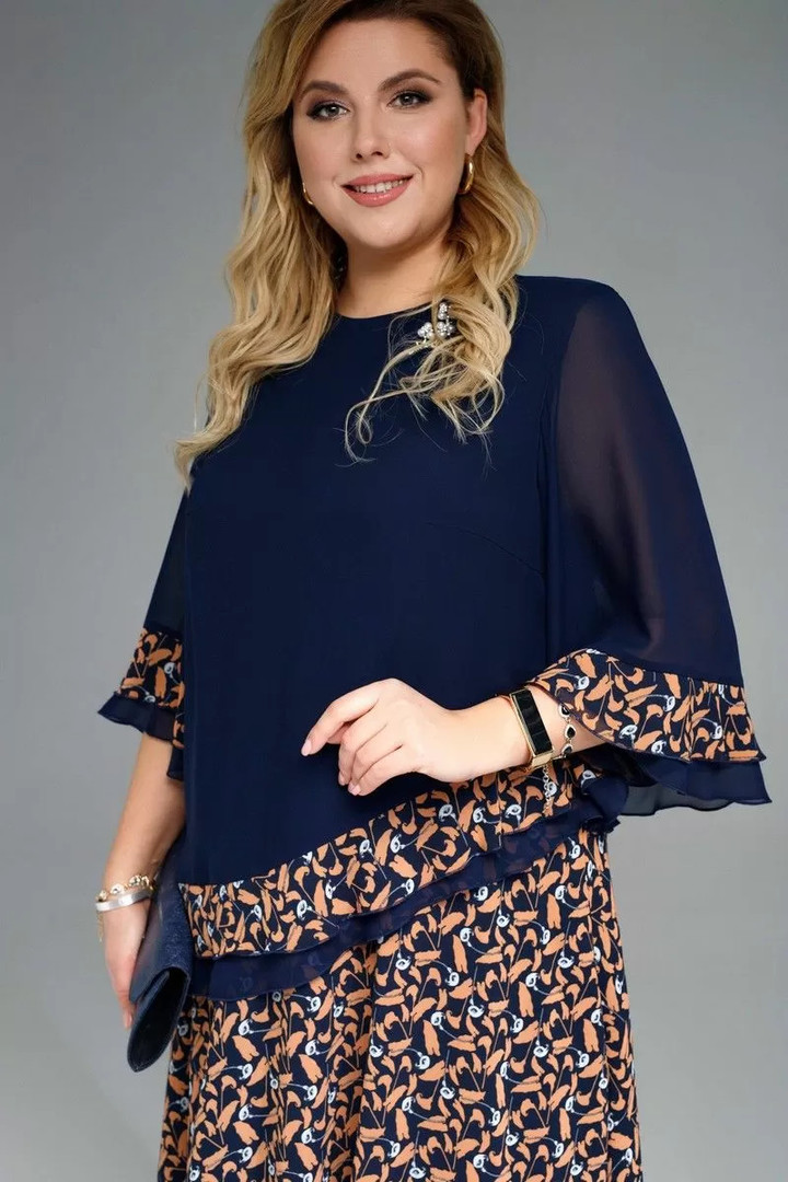 Kleita tumši zilos un brūnos toņos, lielie izmēri i-veikalā jandase.lv