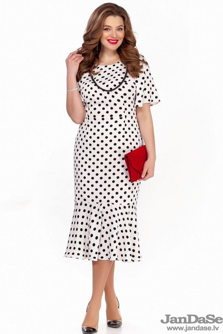 Balta kleita ar punktiņiem, lielie izmēri i-veikalā jandase.lv