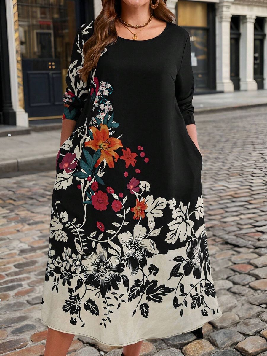 Kleita ar ziedu rakstu, lielie izmēri i-veikalā jandase.lv