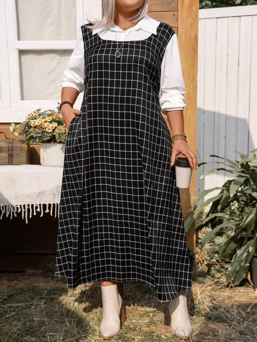 Melns sarafāns ar rūtiņām, lielie izmēri i-veikalā jandase.lv