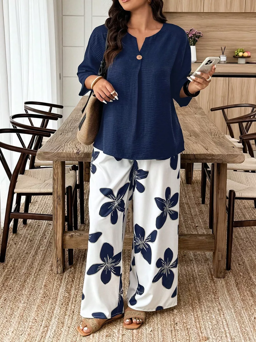 Bikškostīms ar zilas krāsas bluzonu, lielie izmēri i-veikalā jandase.lv