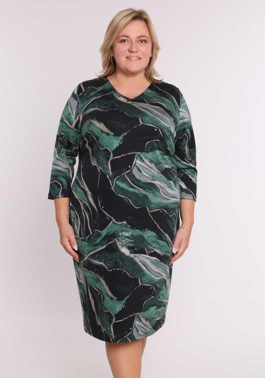 Zaļa kleita ar rakstu, lielie izmēri i-veikalā jandase.lv