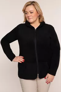 Melna flīsa jaka ar kapuci - lielie izmēri sievietēm